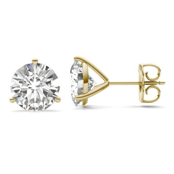 3.80 CTW DEW Round Forever One Moissanite Three Prong Martini Solitaire Stud Earrings 14K Yellow Gold