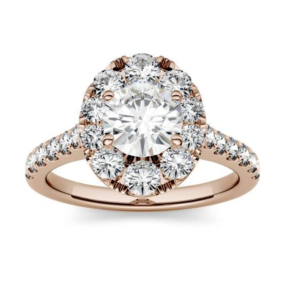 1.80 CTW DEW Round Forever One Moissanite Halo with Side Accents Engagement Ring 14K Rose Gold