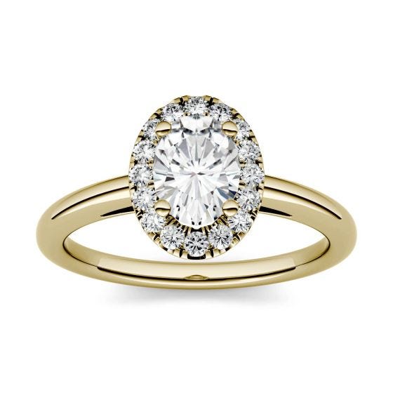 1.06 CTW DEW Oval Forever One Moissanite Halo Engagement Ring 14K Yellow Gold