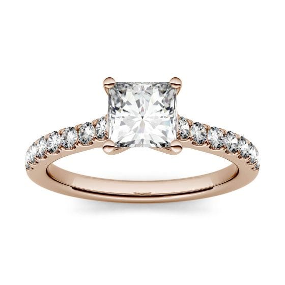 1.18 CTW DEW Square Forever One Moissanite Solitaire with Side Accents Engagement Ring 14K Rose Gold