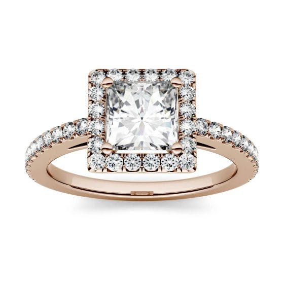 1.32 CTW DEW Square Forever One Moissanite Halo with Side Accents Ring 14K Rose Gold