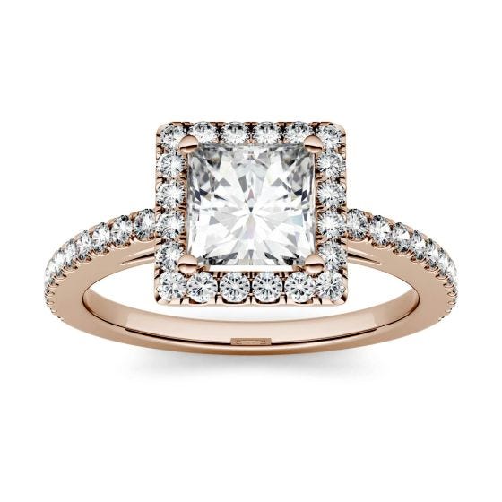 1.42 CTW DEW Square Forever One Moissanite Halo with Side Accents Engagement Ring 14K Rose Gold