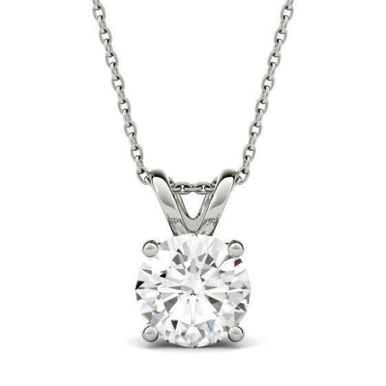 3.10 CTW DEW Round Forever One Moissanite Double Bale Solitaire Pendant in 14K White Gold
