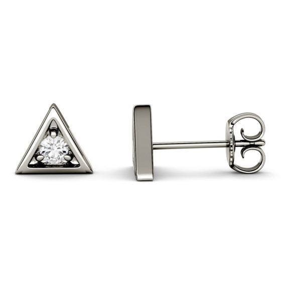 0.12 CTW DEW Round Forever One Moissanite Triangle Solitaire Stud Earrings 14K White Gold