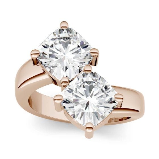 4.80 CTW DEW Cushion Forever One Moissanite Two Stone Ring 14K Rose Gold