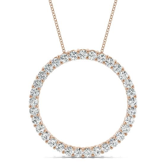 Forever One 0.50ctw Round Colorless Moissanite Shared Prong Circle Pendant in 14K Rose Gold