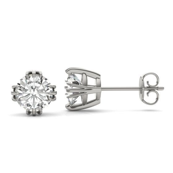 2.00 CTW DEW Round Forever One Moissanite Triple Prong Solitaire Stud Earrings 14K White Gold