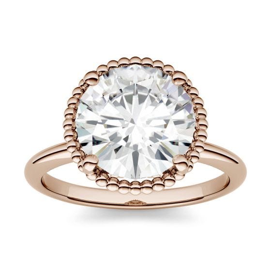 3.60 CTW DEW Round Forever One Moissanite Beaded Solitaire Engagement Ring 14K Rose Gold