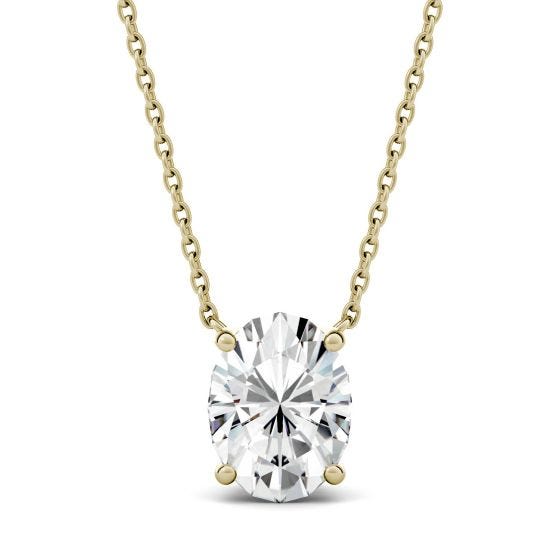 1.50 CTW DEW Oval Forever One Moissanite Solitaire Pendant Necklace 14K Yellow Gold