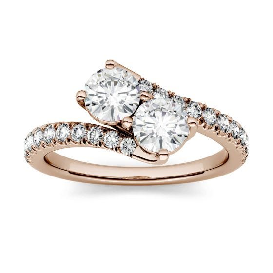 1.47 CTW DEW Round Forever One Moissanite Two Stone Ring 14K Rose Gold