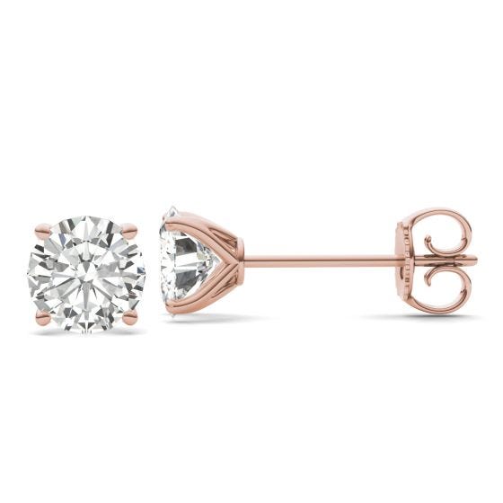 3.00 CTW DEW Round Forever One Moissanite Four Prong Martini Solitaire Stud Earrings 14K Rose Gold