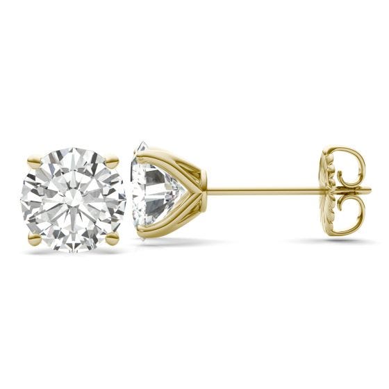 7.20 CTW DEW Round Forever One Moissanite Four Prong Martini Solitaire Stud Earrings 14K Yellow Gold