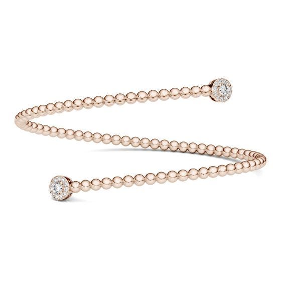 0.20 CTW DEW Round Forever One Moissanite Bypass Cuff Bracelet 14K Rose Gold