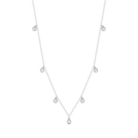 0.16 CTW DEW Round Forever One Moissanite Station Necklace 14K White Gold