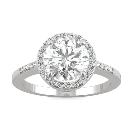 2.14 CTW DEW Round Forever One Moissanite Halo with Side Accents Engagement Ring 14K White Gold