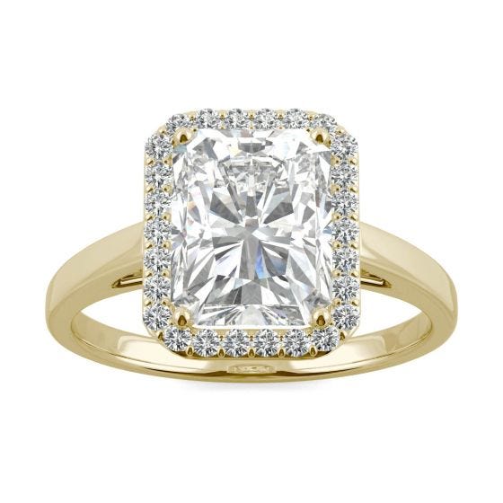 2.91 CTW DEW Radiant Forever One Moissanite Halo Engagement Ring 14K Yellow Gold