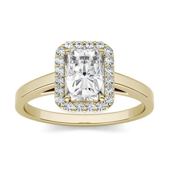1.36 CTW DEW Radiant Forever One Moissanite Halo Engagement Ring 14K Yellow Gold