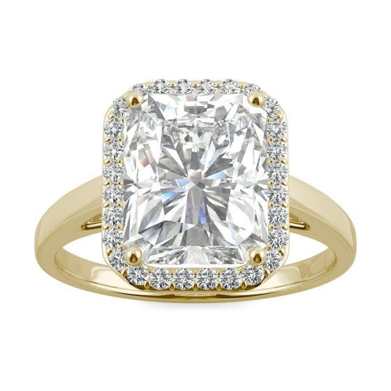 4.12 CTW DEW Radiant Forever One Moissanite Halo Engagement Ring 14K Yellow Gold