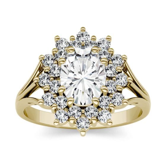 1.98 CTW DEW Oval Forever One Moissanite Floral Cluster Fashion Ring 14K Yellow Gold