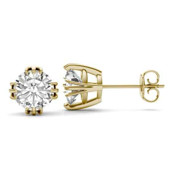 2.40 CTW DEW Round Forever One Moissanite Solitaire Stud Earrings 14K Yellow Gold
