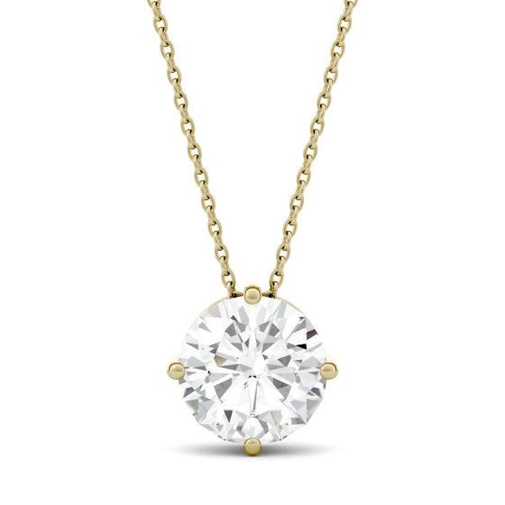 3.27 CTW DEW Round Forever One Moissanite Solitaire Pendant Necklace 14K Yellow Gold
