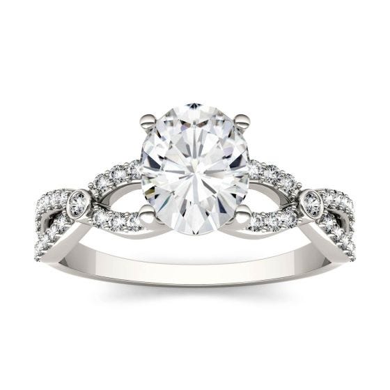 1.77 CTW DEW Oval Forever One Moissanite Solitaire with Side Stones Ring 14K White Gold