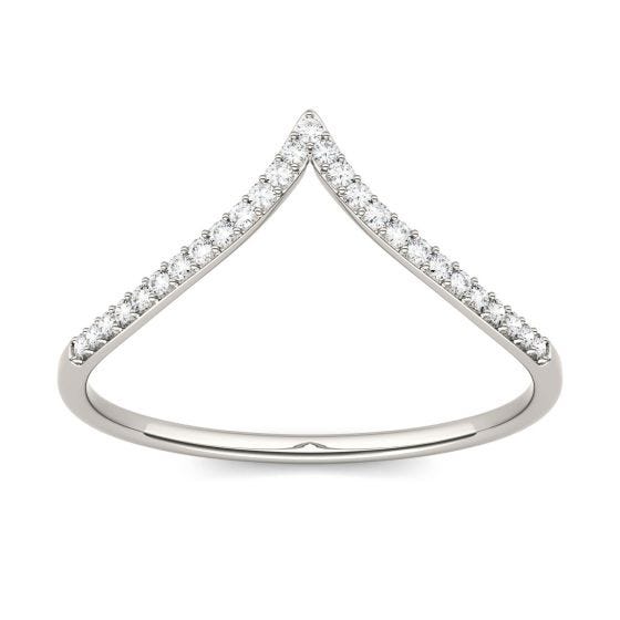 0.13 CTW DEW Round Forever One Moissanite Chevron Stackable Ring 14K White Gold