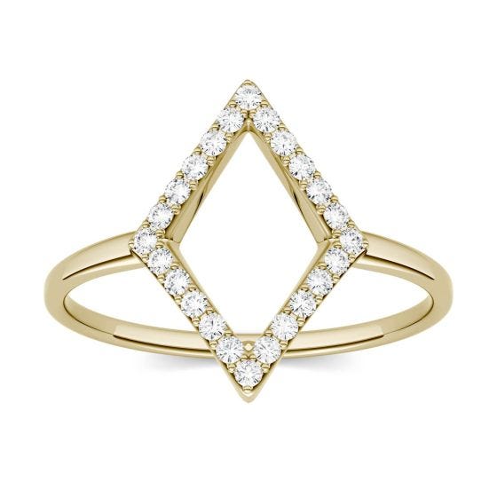 0.12 CTW DEW Round Forever One Moissanite Geometric Fashion Ring 14K Yellow Gold