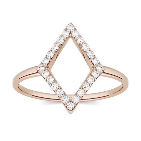 0.12 CTW DEW Round Forever One Moissanite Geometric Fashion Ring 14K Rose Gold