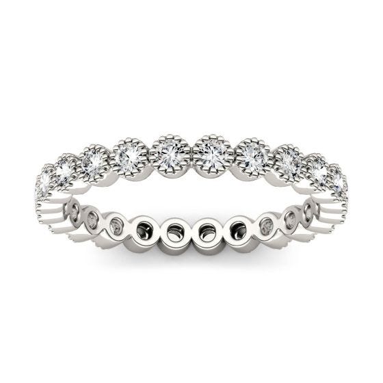 0.49 CTW DEW Round Forever One Moissanite Beaded Stackable Ring 14K White Gold