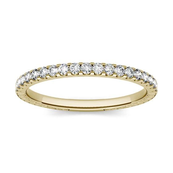 0.28 CTW DEW Round Forever One Moissanite Prong Set Band with Carved Detail Ring 14K Yellow Gold