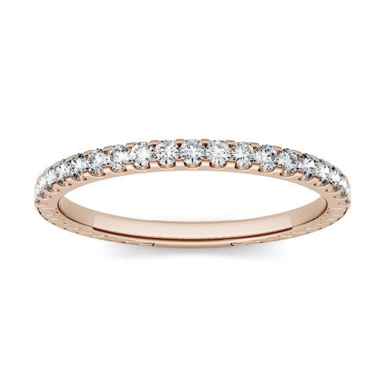 0.28 CTW DEW Round Forever One Moissanite Prong Set Band with Carved Detail Ring 14K Rose Gold