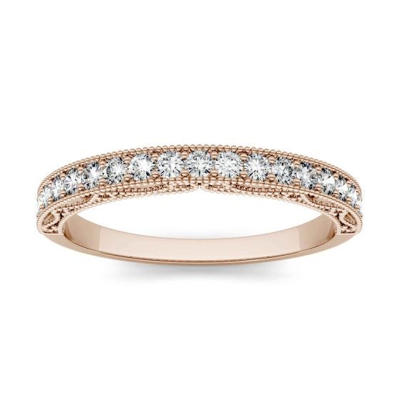0.28 CTW DEW Round Forever One Moissanite Milgrain Band with Detailed Borders Ring 14K Rose Gold