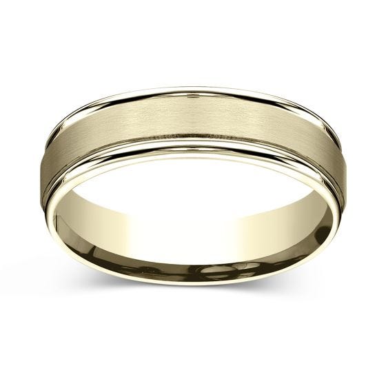 Satin Finish Center with Round Grooved Edges 6.0mm Ring 14K Yellow Gold