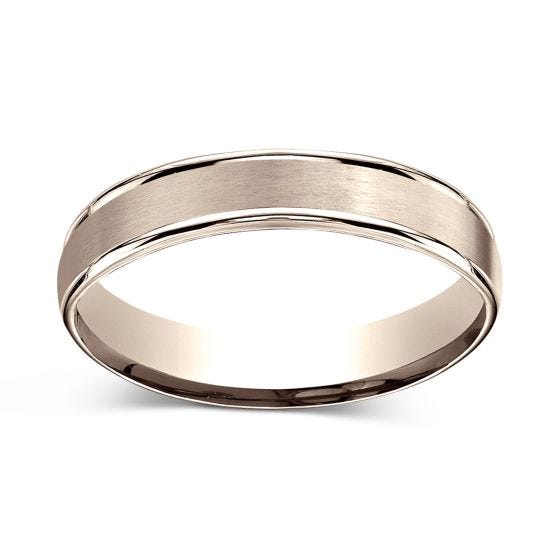 Satin Finish Center with Round Grooved Edges 4.0mm Ring 14K Rose Gold