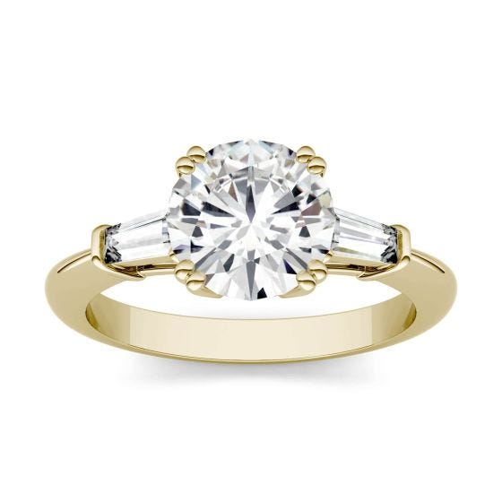 2.29 CTW DEW Round Forever One Moissanite Three Stone Engagement Ring 14K Yellow Gold