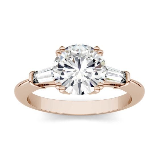 2.29 CTW DEW Round Forever One Moissanite Three Stone Engagement Ring 14K Rose Gold