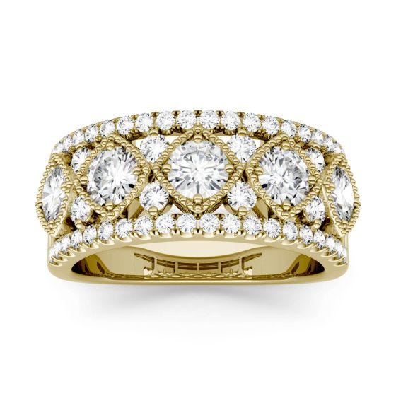 1.79 CTW DEW Round Forever One Moissanite Shared Prong Filigree Band Ring 14K Yellow Gold