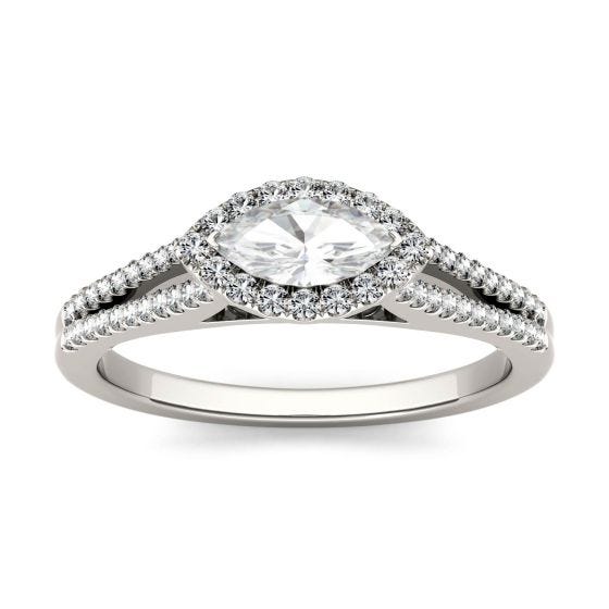 1.46 CTW DEW Marquise Forever One Moissanite East-West Halo Engagement Ring 14K White Gold