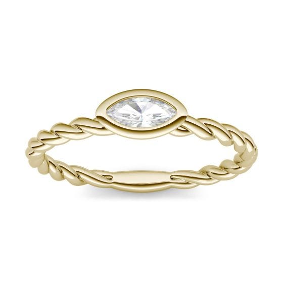 0.23 CTW DEW Marquise Forever One Moissanite Twisted Bezel Set Ring 14K Yellow Gold