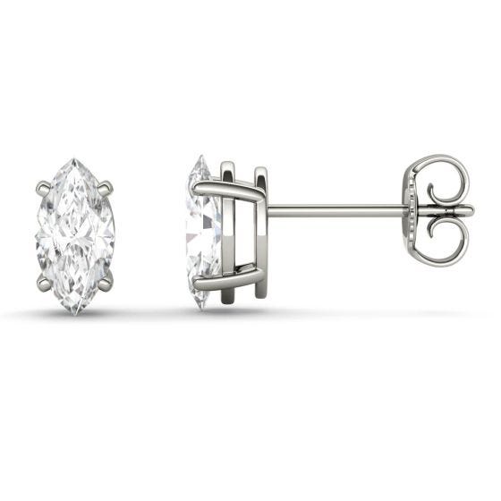 1.00 CTW DEW Marquise Forever One Moissanite Four Prong Solitaire Stud Earrings 14K White Gold