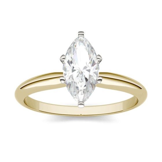 1.00 CTW DEW Marquise Forever One Moissanite Solitaire Engagement Ring 14K Two-Tone White & Yellow Gold