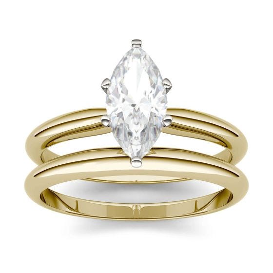 0.50 CTW DEW Marquise Forever One Moissanite Solitaire Bridal Set Ring 14K Yellow Gold