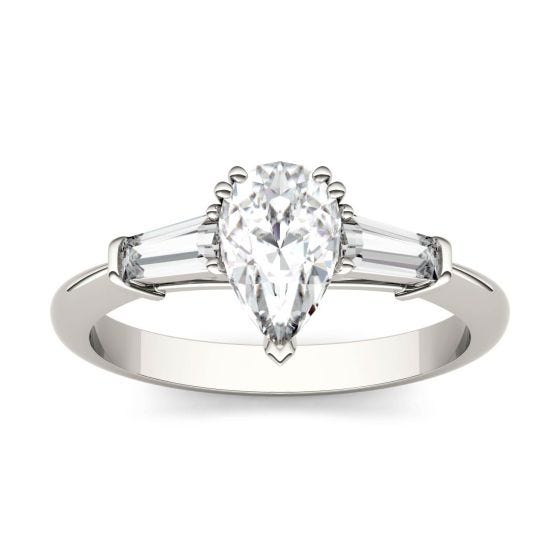 1.31 CTW DEW Pear Forever One Moissanite Three Stone Engagement Ring 14K White Gold