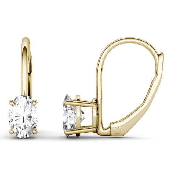 1.00 CTW DEW Oval Forever One Moissanite Leverback Earrings 14K Yellow Gold