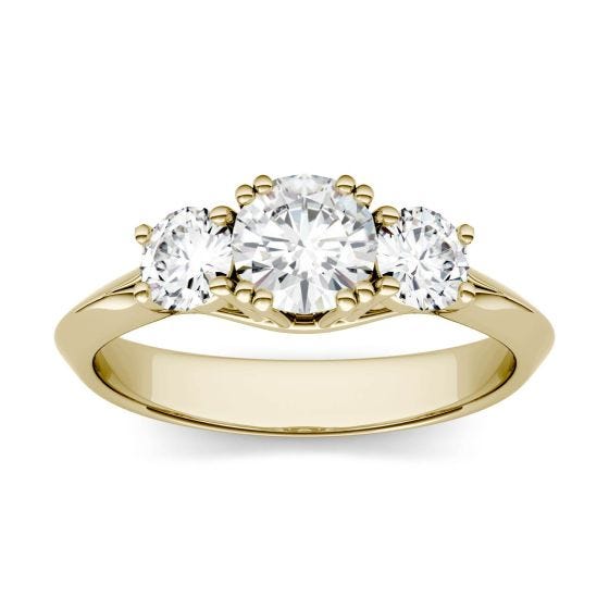 1.06 CTW DEW Round Forever One Moissanite Three Stone Engagement Ring 14K Yellow Gold