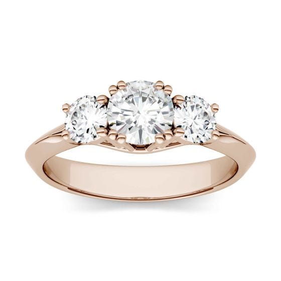 1.06 CTW DEW Round Forever One Moissanite Three Stone Engagement Ring 14K Rose Gold