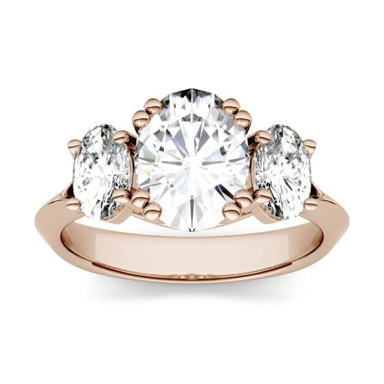 3.10 CTW DEW Oval Forever One Moissanite Three Stone Engagement Ring 14K Rose Gold