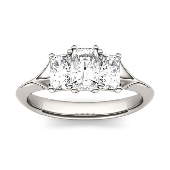 1.36 CTW DEW Radiant Forever One Moissanite Three Stone Engagement Ring 14K White Gold
