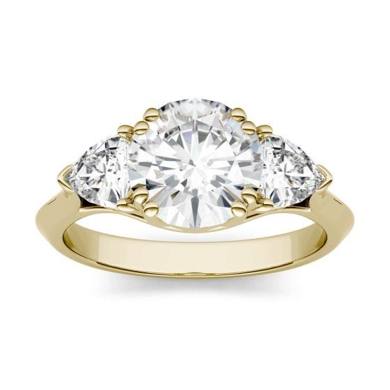 2.70 CTW DEW Round Forever One Moissanite Three Stone Engagement Ring 14K Yellow Gold